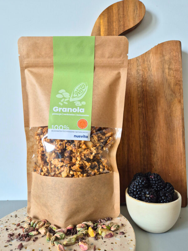 Granola pistacja, ziarno kakaowca, nerkowiec