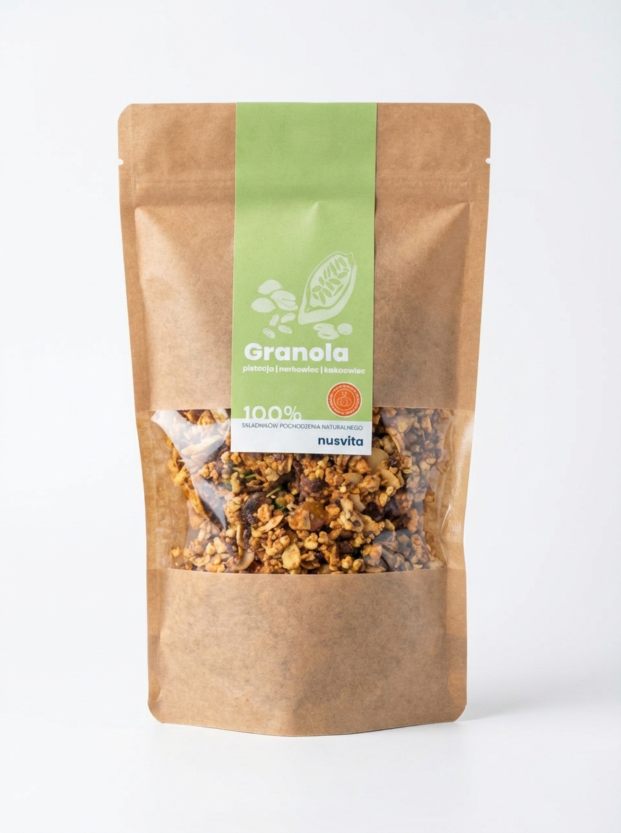 Granola pistacja, ziarno kakaowca, nerkowiec