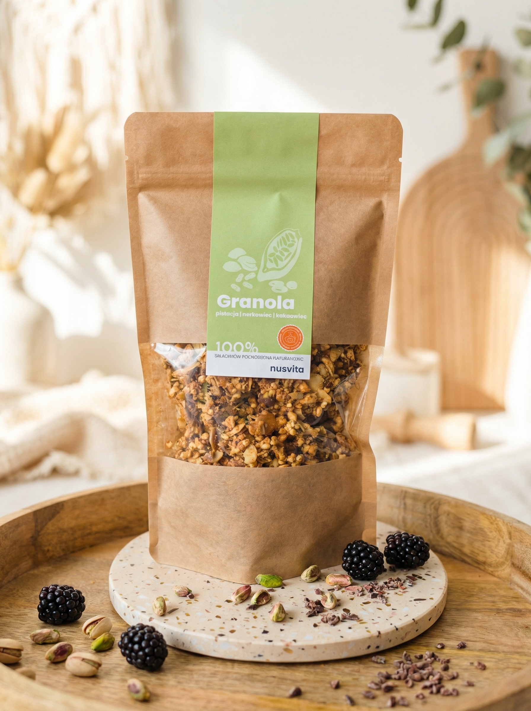 Granola pistacja, ziarno kakaowca, nerkowiec