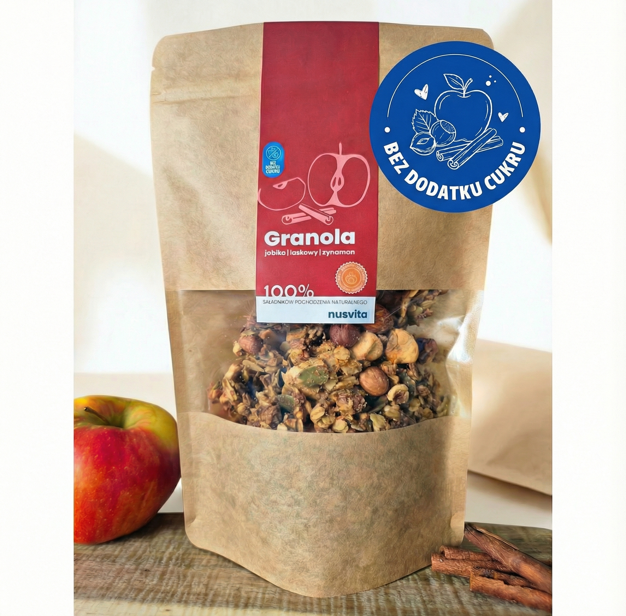 Granola jabłko, laskowy, cynamon - bez dodatku cukru - obrazek 2