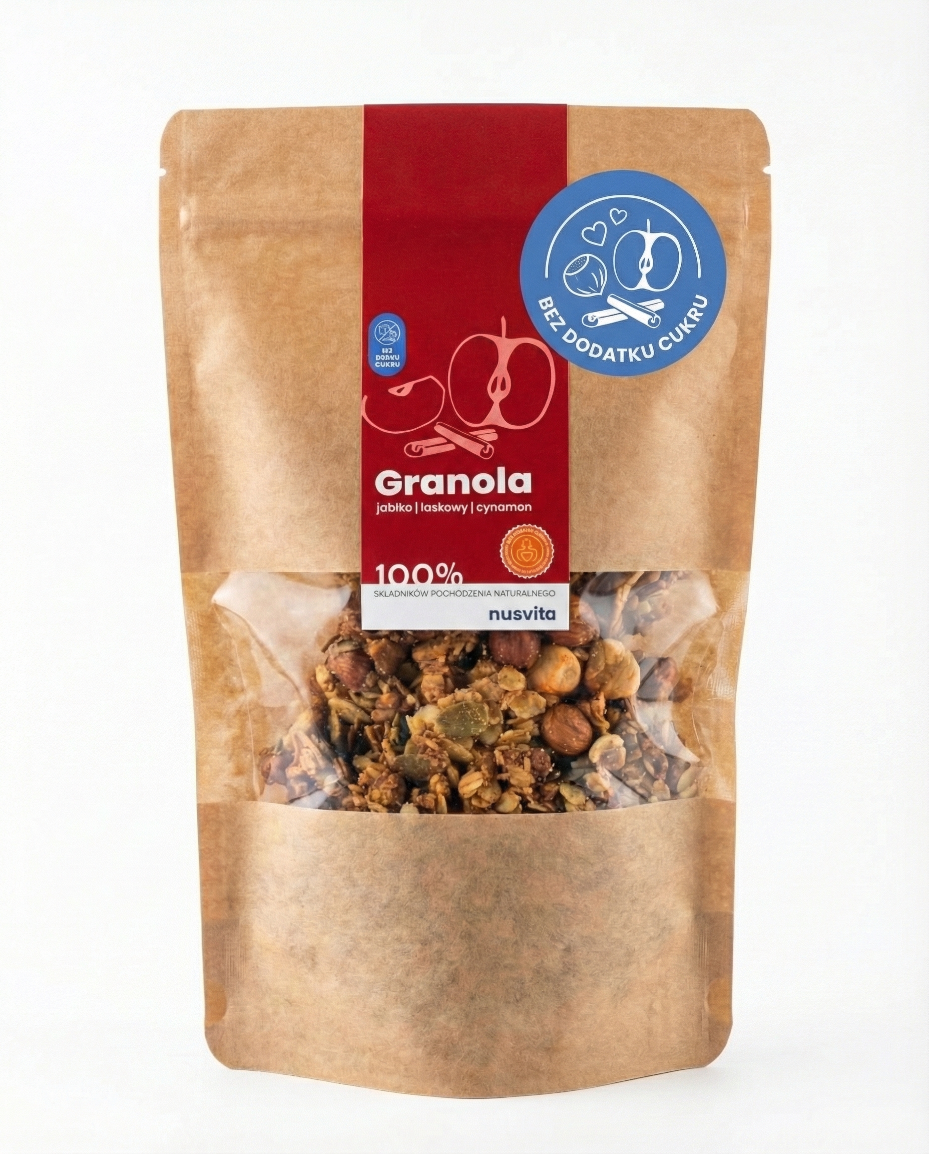 Granola jabłko, laskowy, cynamon - bez dodatku cukru