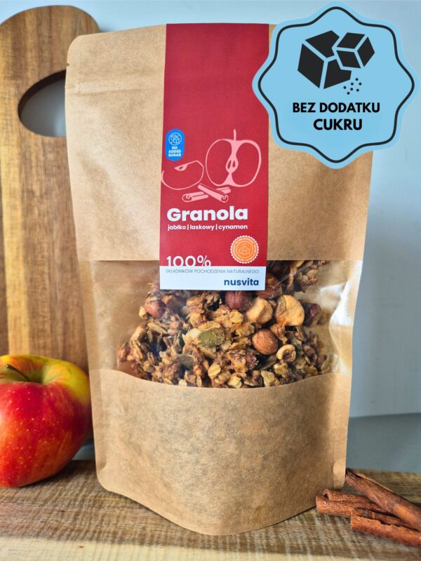 Granola jabłko, laskowy, cynamon - bez dodatku cukru