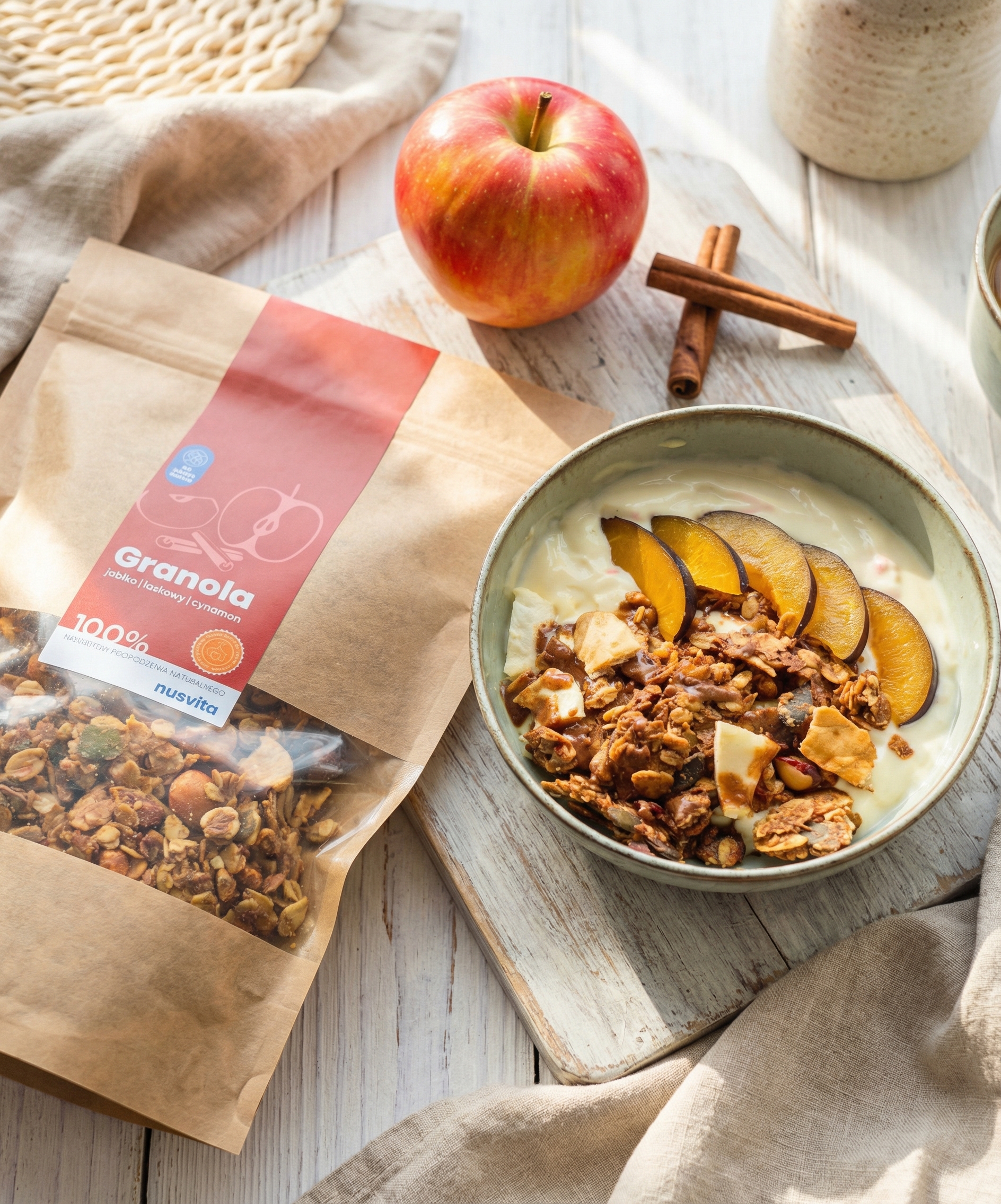 Granola jabłko, laskowy, cynamon - bez dodatku cukru - obrazek 4