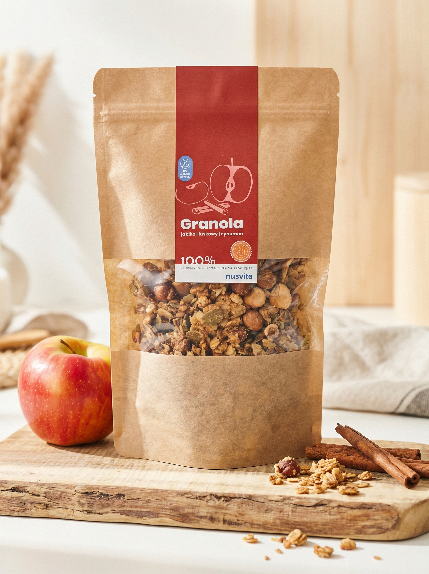 Granola jabłko, laskowy, cynamon - bez dodatku cukru - obrazek 3